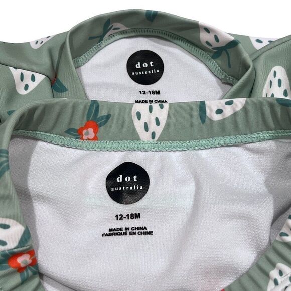 DOT AUSTRALIA Baby Girls' Strawberry Flower Two-piece Rashguard Swimsuit 12-18M - Picture 3 of 4